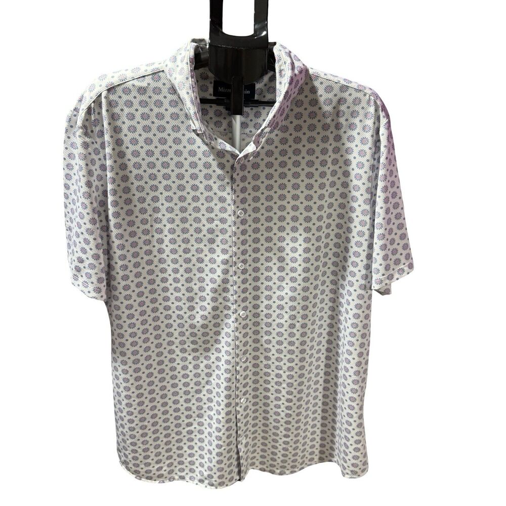 Mizzen + Main Polo Shirt Men’s Size XL Classic Golf Stretch Floral White Print